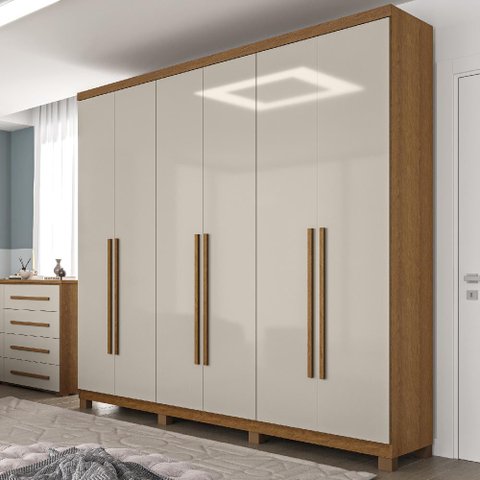 Guarda Roupa Casal 6 Portas em Mdf New Honduras Móveis Rimo - Jequitibá/offwhite