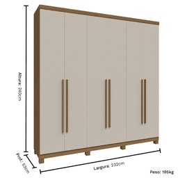 Guarda Roupa Casal 6 Portas em Mdf New Honduras Móveis Rimo - Jequitibá/offwhite - 3