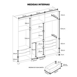 Guarda Roupa Casal 6 Portas em Mdf New Honduras Móveis Rimo - Jequitibá/offwhite - 4