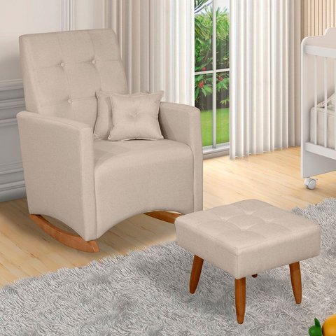 Poltrona de Amamentação com Balanço Ana Linho com Puff