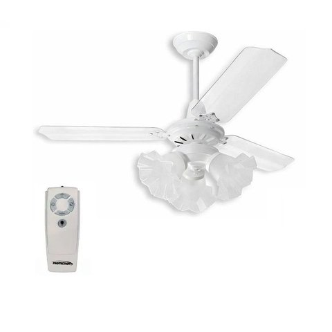 Ventilador de Teto com Controle Remoto 3 Lâmpadas Tulipa Loren Sid Transparente