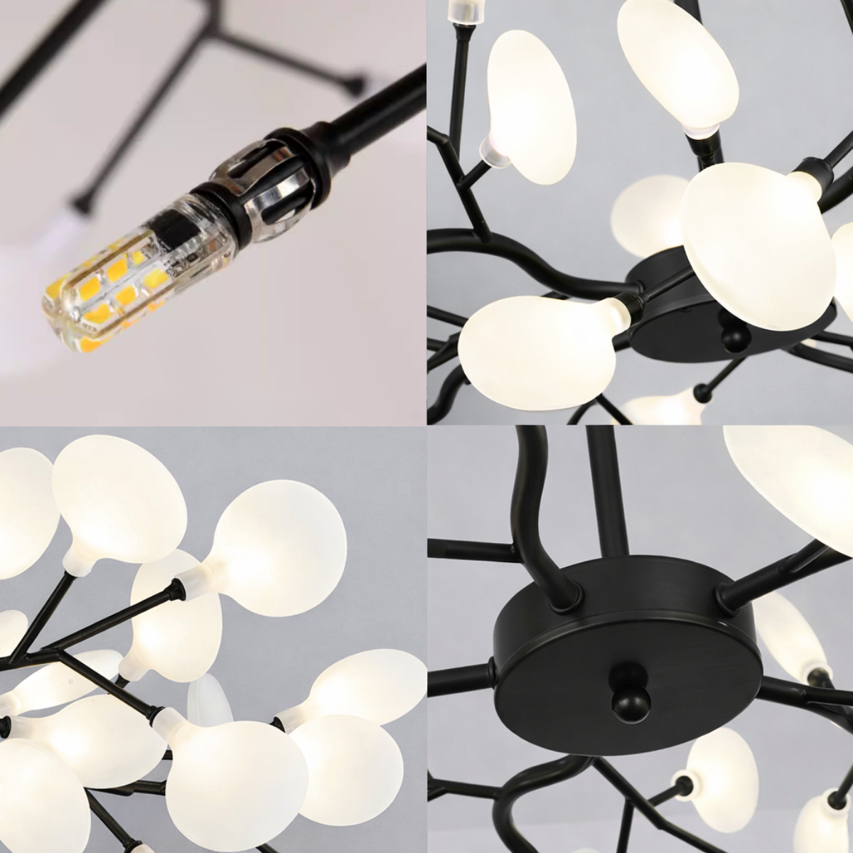 Ver mais imagens de Lustre Teto 110cm Ramos de Árvore 54 Leds Luminária Metal Preto Pétalas Gimpo Ra54b