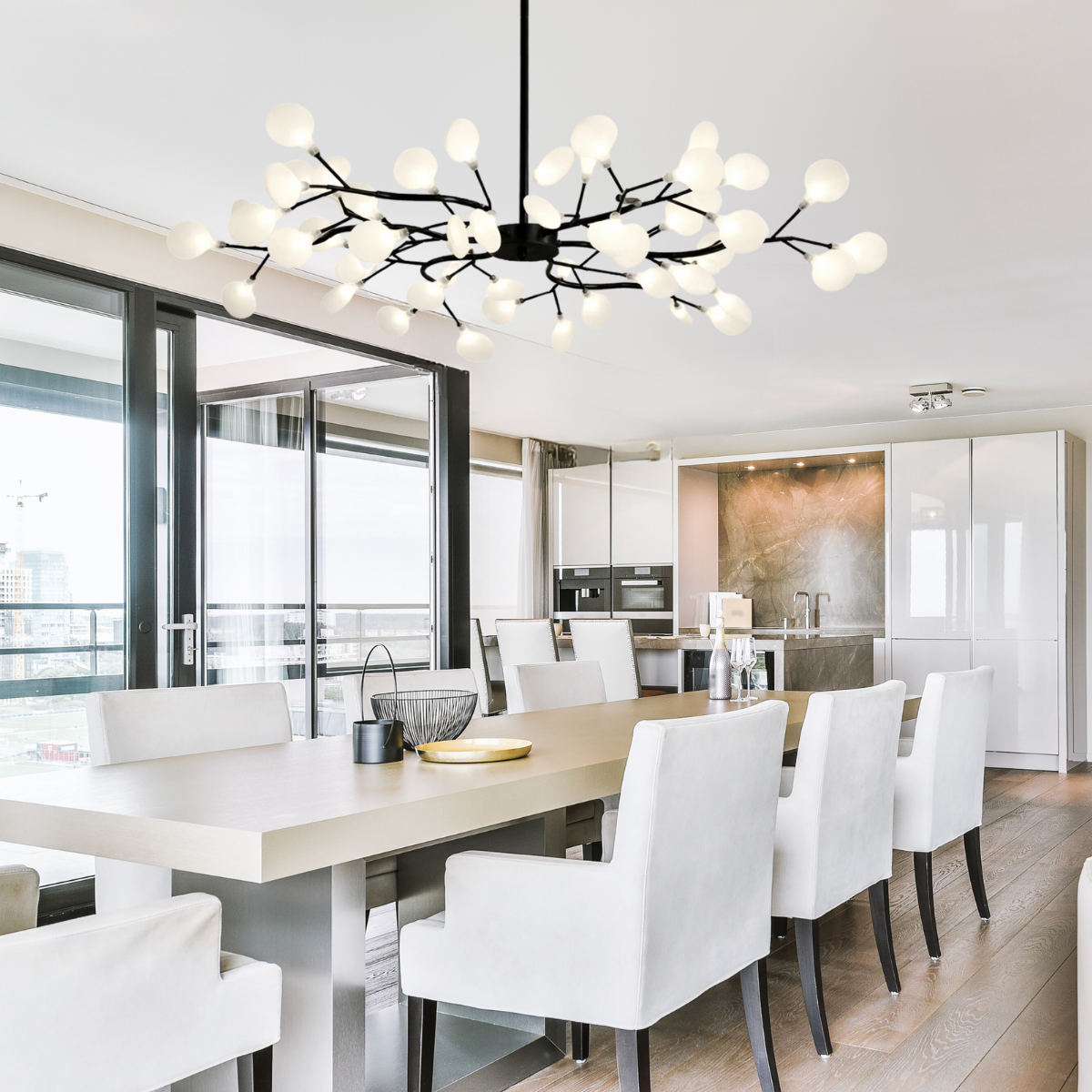Ver imagem 7 de Lustre Teto 110cm Ramos de Árvore 54 Leds Luminária Metal Preto Pétalas Gimpo Ra54b