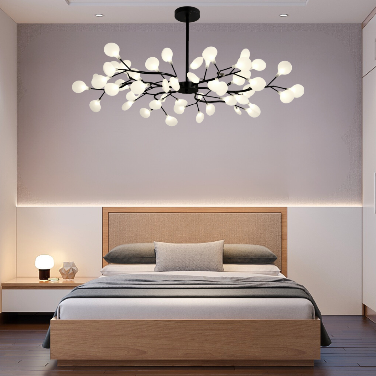 Ver imagem 6 de Lustre Teto 110cm Ramos de Árvore 54 Leds Luminária Metal Preto Pétalas Gimpo Ra54b