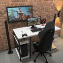 Ver imagem 1 de Mesa Gamer/Escrivaninha Estilo Industrial, Branca G-0021