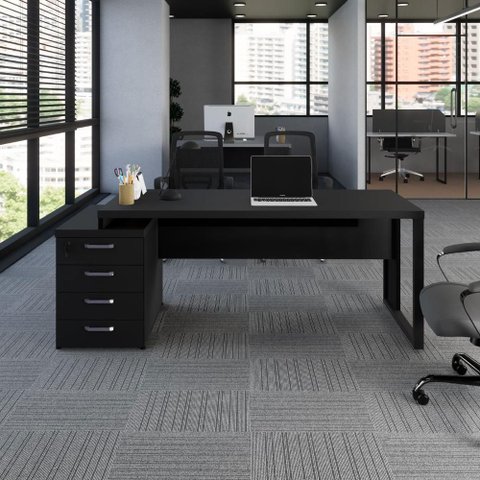 Mesa Diretor Escritório 150cm a 172cm 4 Gavetas Pé Metal F5