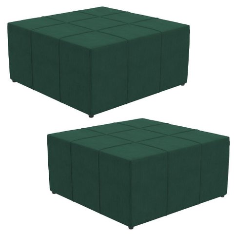 Kit 02 Puffs Quadrado Milano 90x90 W01 Suede Verde Musgo
