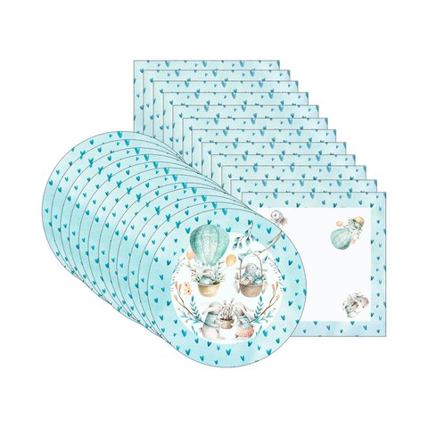 Kit Sousplat + Guardanapo Páscoa Balão/azul Coração - 12 Peças - sem Base