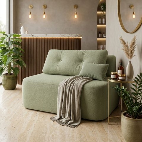 Sofá Modular Cielo 120cm Recepção Loja Sala de Estar Bouclê Verde - Montanari's Decor