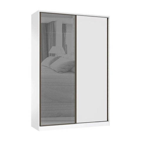 Guarda Roupa 2 Portas de Correr 3 Gavetas 159cm com Vidro Reflecta Prata Prime Luciane Móveis