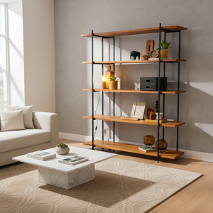Estante 5 Prateleiras de Madeira 186x145cm para Sala Moderna