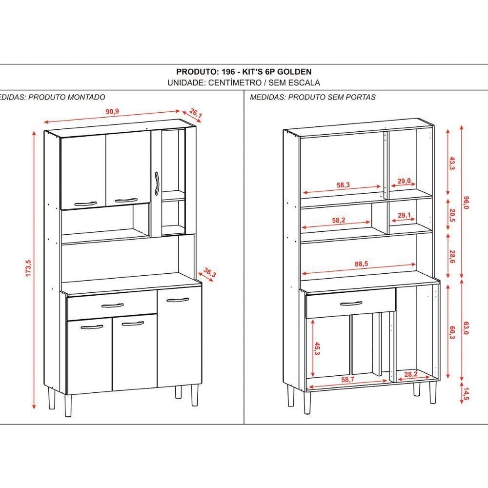 Kit Cozinha 6 Portas E 1 Gaveta Nogueira Off White - 2