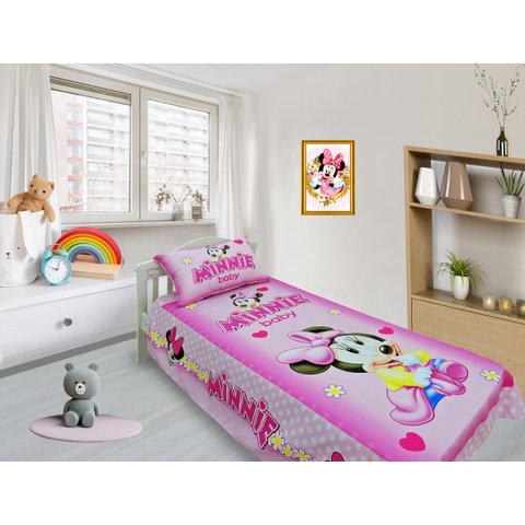 Jogo De Lençol Decorativo E Fronha Solteiro , Ratinha Minnie Kit 2 pçs