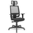 Ver imagem 1 de Cadeira Presidente Brizza Tela Apoio de Cabeça Ergonômica Back System Autocompensador 3D Preta