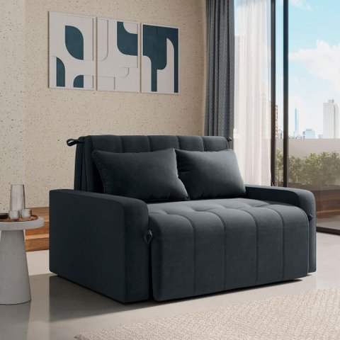 Sofá Cama Compacto 2 Lugares 1,38 Larg Amora New Matrix Cor:Veludo Cinza