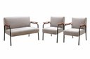 Ver imagem 1 de Kit Namoradeira + 2 Poltronas Jade Braços Metal Decoração Recepção Sala - Veludo Capuccino