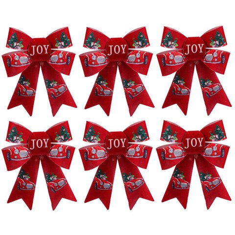Kit Laço Acetinado PVC Tecido Vermelho Natal Carros 16cm 6 Unidades - Magizi