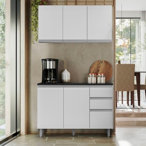 Armário de Cozinha Compacta Balcão e Aéreo 120cm Evidence Poliman Móveis
