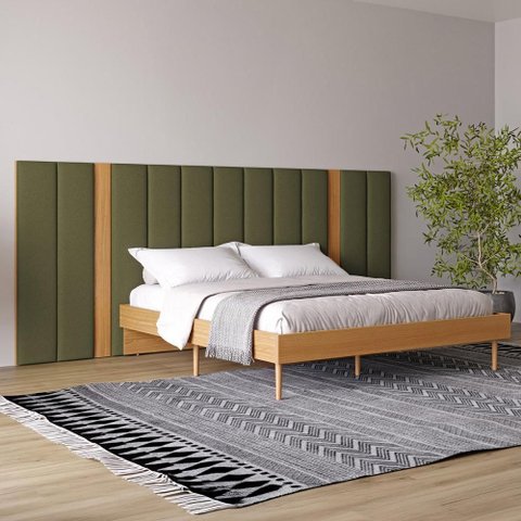 Cabeceira Estofada Cama Casal 3,0m Dalla Costa 100% Mdf Cor:freijó com Verde