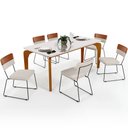 Ver imagem 1 de Mesa Capri 160 Cm Off White com 6 Cadeiras Allana B05 Faixa Couríssimo Camel Linho Cru - Lyam