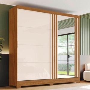 Guarda-roupa Casal 200cm com Espelho 2 Portas Deslizantes Briz B352 - Nature/off White