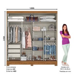 Guarda-roupa Casal 200cm com Espelho 2 Portas Deslizantes Briz B352 - Nature/off White - 2