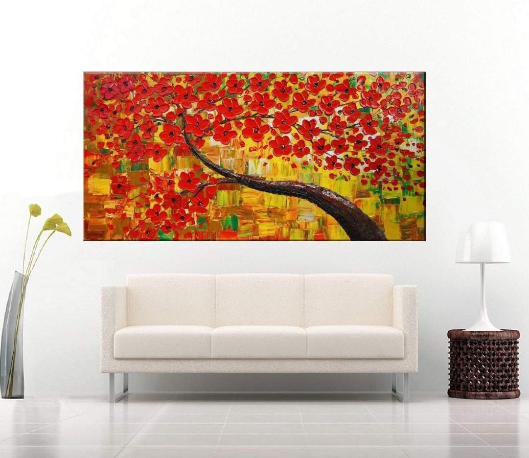 Quadro Pintura Tela Arvores e Flores Modernas Em Altos Relevos 2076: 60cm (A) x 120cm (L) - 3