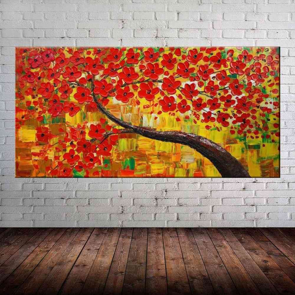 Quadro Pintura Tela Arvores e Flores Modernas Em Altos Relevos 2076: 60cm (A) x 120cm (L) - 1