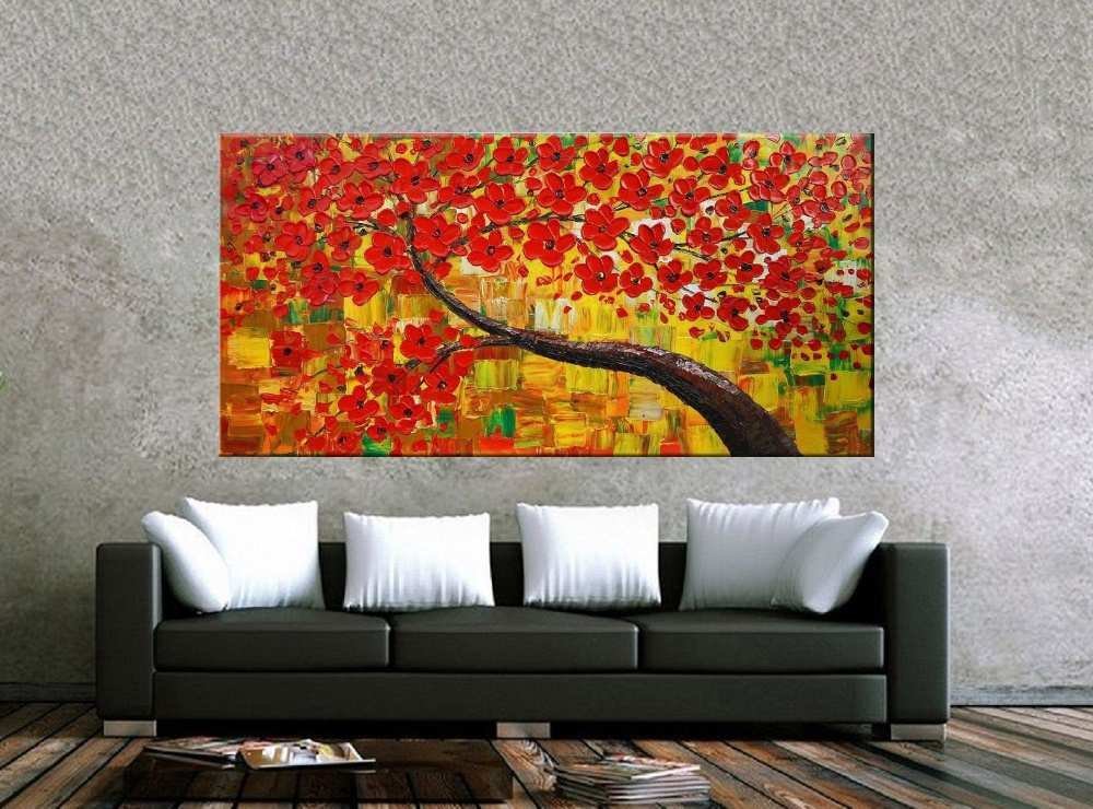 Quadro Pintura Tela Arvores e Flores Modernas Em Altos Relevos 2076: 60cm (A) x 120cm (L) - 2