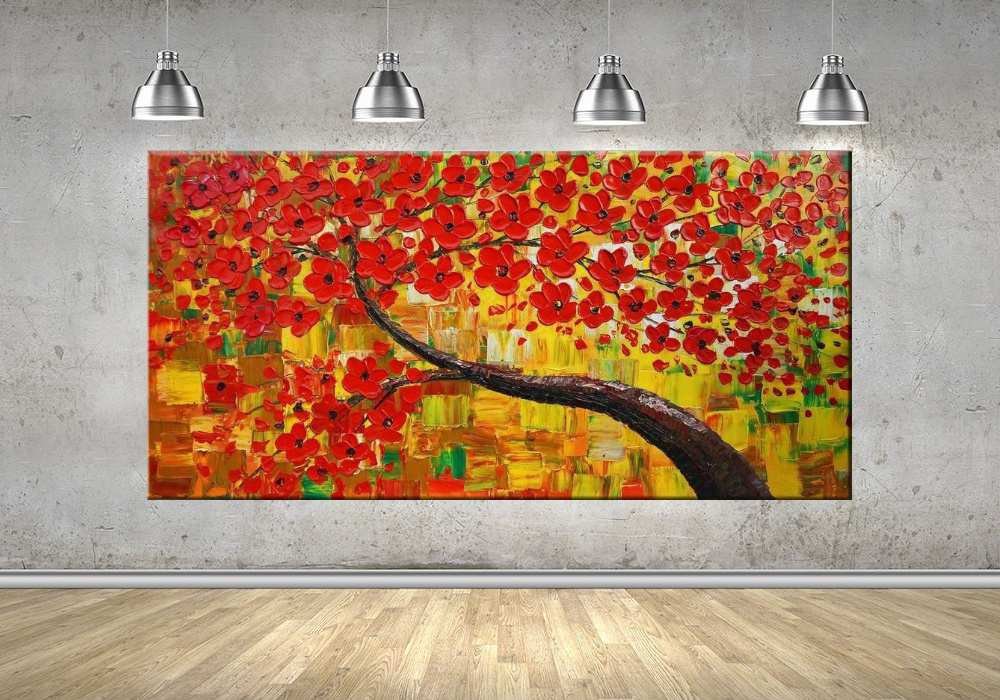 Quadro Pintura Tela Arvores e Flores Modernas Em Altos Relevos 2076: 60cm (A) x 120cm (L) - 4
