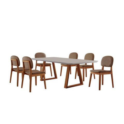 Conjunto Sala de Jantar Mesa Viena 160x90cm Tampo Retângular Vidro-mdf Off White com 6 Cadeiras É