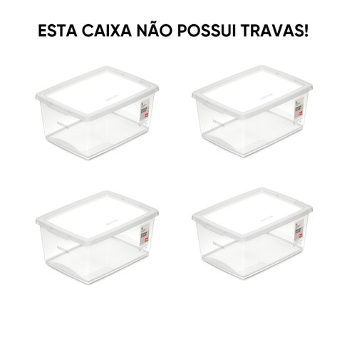 Kit 4 Caixa Organizadora Sem Trava 15 Litros Cristal Ordene