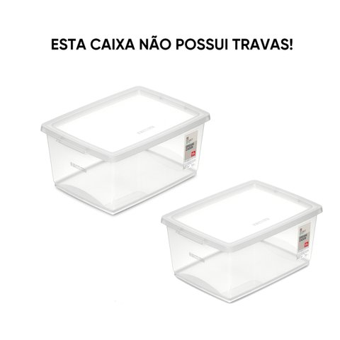 Kit 2 Caixa Organizadora Sem Trava 15 Litros Cristal Ordene