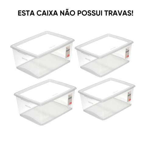 Kit 4 Caixa Organizadora Sem Trava 30 Litros Cristal Ordene