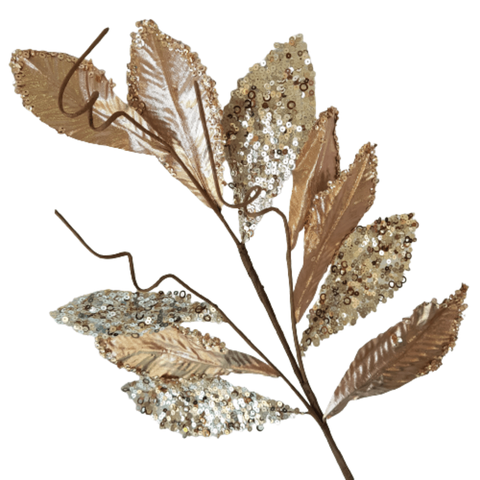Galho Decorativo Folhas Rose e Champanhe 70cm