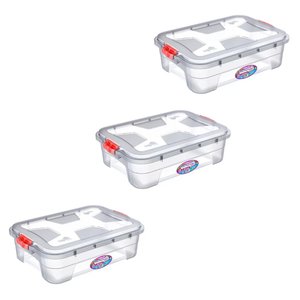 Caixa Organizadora Multiuso 28 Litros C/ Travas Kit 3 Peças