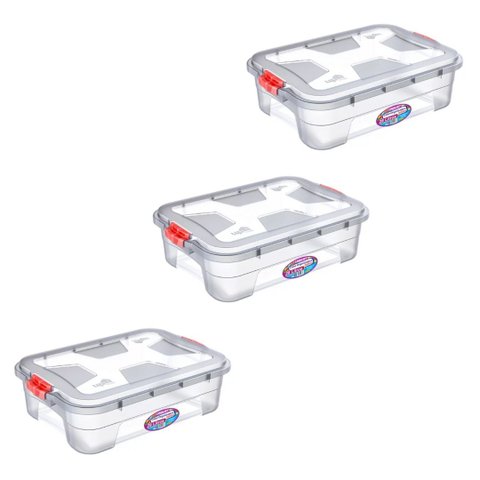 Caixa Organizadora Multiuso 28 Litros C/ Travas Kit 3 Peças