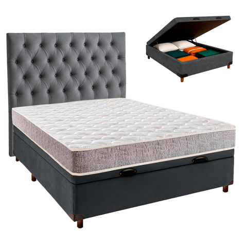 Kit Cabeceira + Cama Box Bau + Colchão Casal D23 D23 Inducol