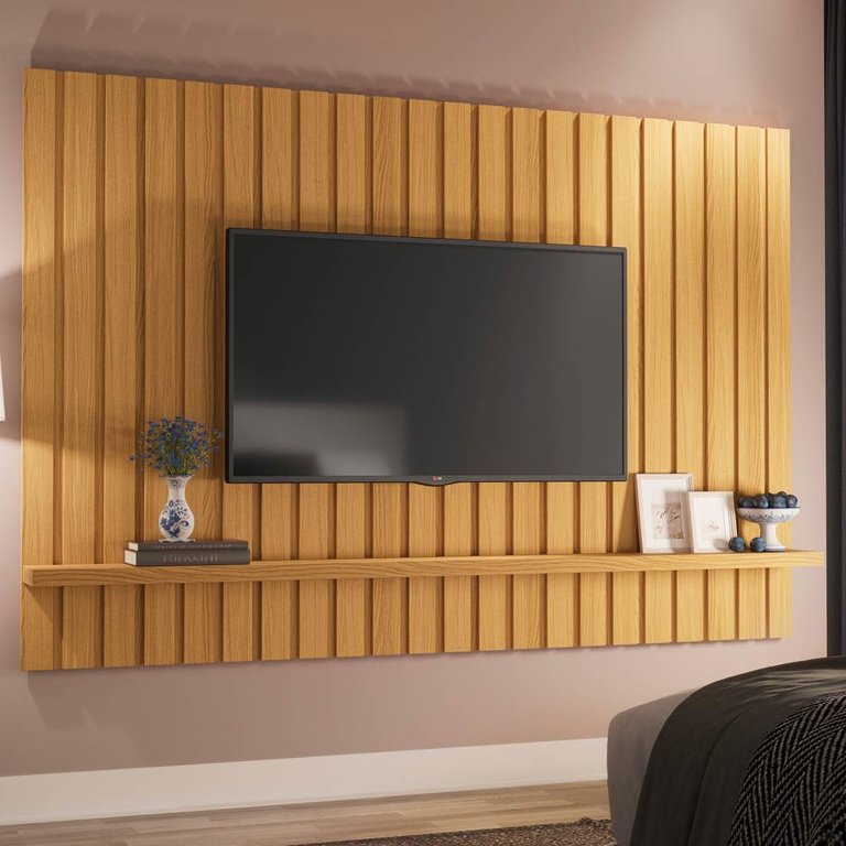 Painel Tv 70 Pol 200cm Suspenso Ripado Link Cinamomo - Hb Móveis Painel Tv 70 Pol 200cm Suspenso Ripado Link Cinamomo - Hb Móveis