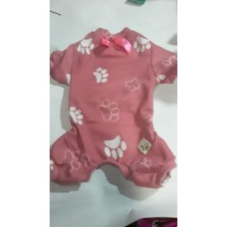 MACACÃO PET EM SOFT ROSA ,ESTAMPA PATINHAS , TAM G - 1