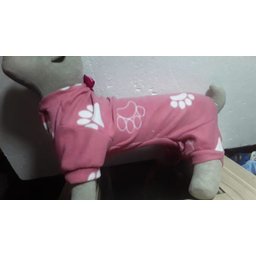 MACACÃO PET EM SOFT ROSA ,ESTAMPA PATINHAS , TAM G - 2