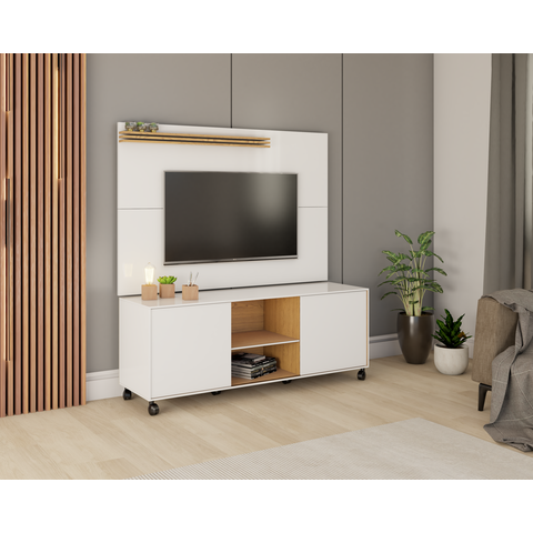 Rack com Painel Greco Branco com Madeirado - Jm3: Branco com Madeirado