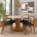 Ver imagem 2 de Mesa com 4 Cadeiras Redonda C/vidro Santorini Fre/off/cor.preto - M.a Freijó/off Premium/corino
