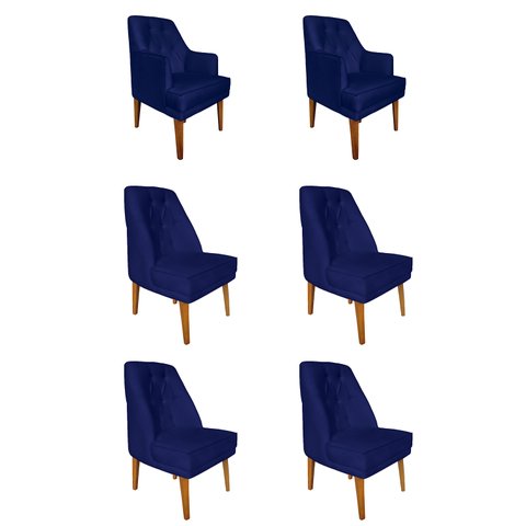 Kit 4 Cadeiras Paris + 2 Paris Retro Suede Azul Marinho Dominic Decor