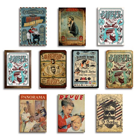 Kit com 10 Placas Mdf Quadros Barbearia Decoração 28,7x22cm