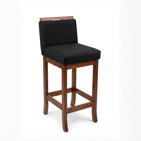 Banqueta Alta Encosto Estofado 38 x 102 cm Turim Madeira Maciça Pinhão CCS Cor:Suede Preto