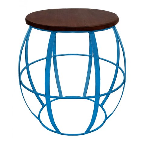 Banco De Ferro E Madeira Seat Garden Barril Artesanal para Jardim - Azul Turquesa