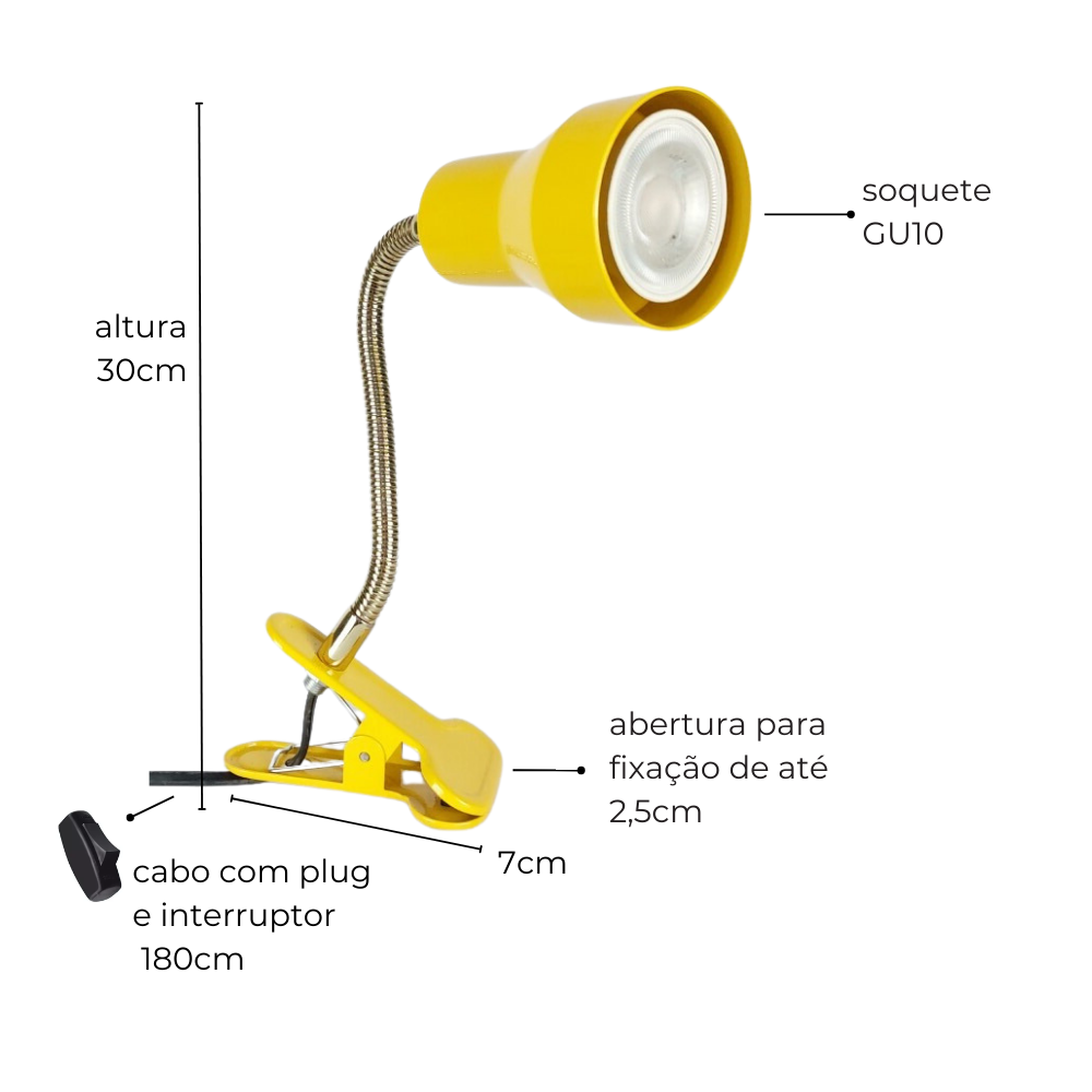 Luminária de Presilha com Garra Amélia Mini Collor Amarelo - 2