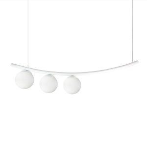 Lustre Pendente Katana Branco 3 Globos Esfera Vidro Branco