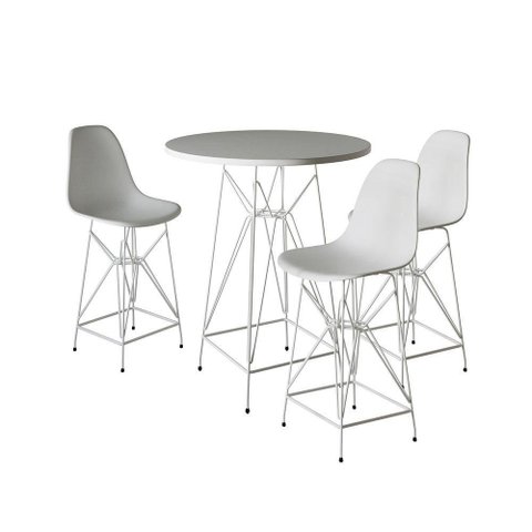 Jogo Mesa Bistrô Eames Branca 60Cm 3 Banquetas Branca Base Ferro Branco - Cor: Branco